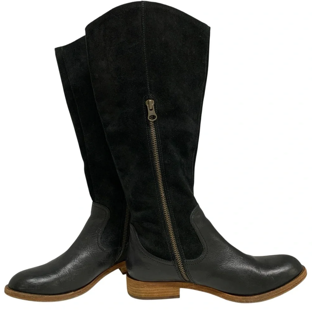 Kork Ease Black Suede Leather Knee High Riding Boots Buckle Zip Women's Sz 6.5M - Picture 3 of 16